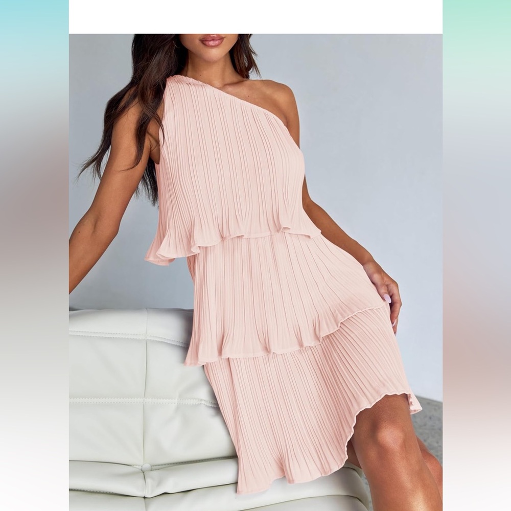 Mini Dress Boho One Shoulder Ruffle Tiered Layered Chiffon Flowy A Line Dresses